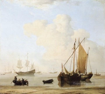 穏やかな海洋のウィレム ファン デ ヴェルデ ザ ヤンガー ボートの海の風景 Oil Paintings
